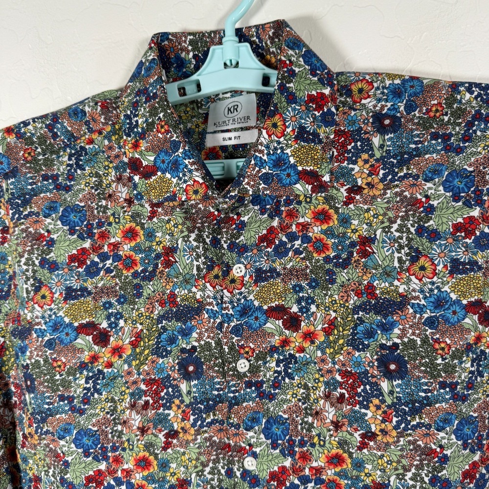 Kurt River Shirt Mens 2XL Colorful Slim Fit Button Up Long Sleeve Floral Cotton